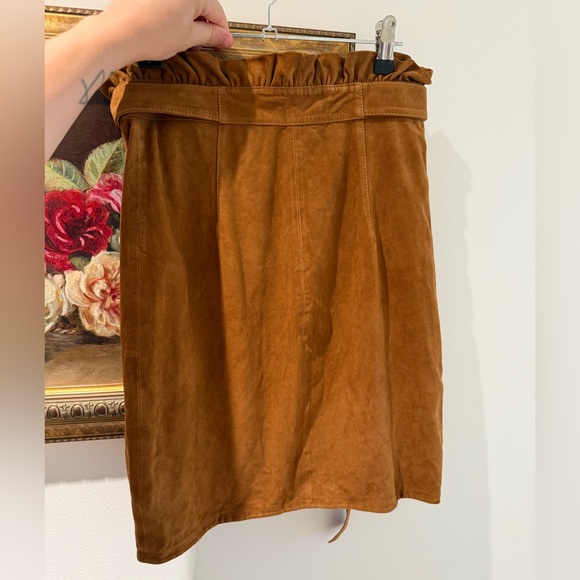 Ba&sh Sun Paper bag Waist Brown Real Leather Suede Wrap, Tie Ruffle Skirt - Picture 5 of 7